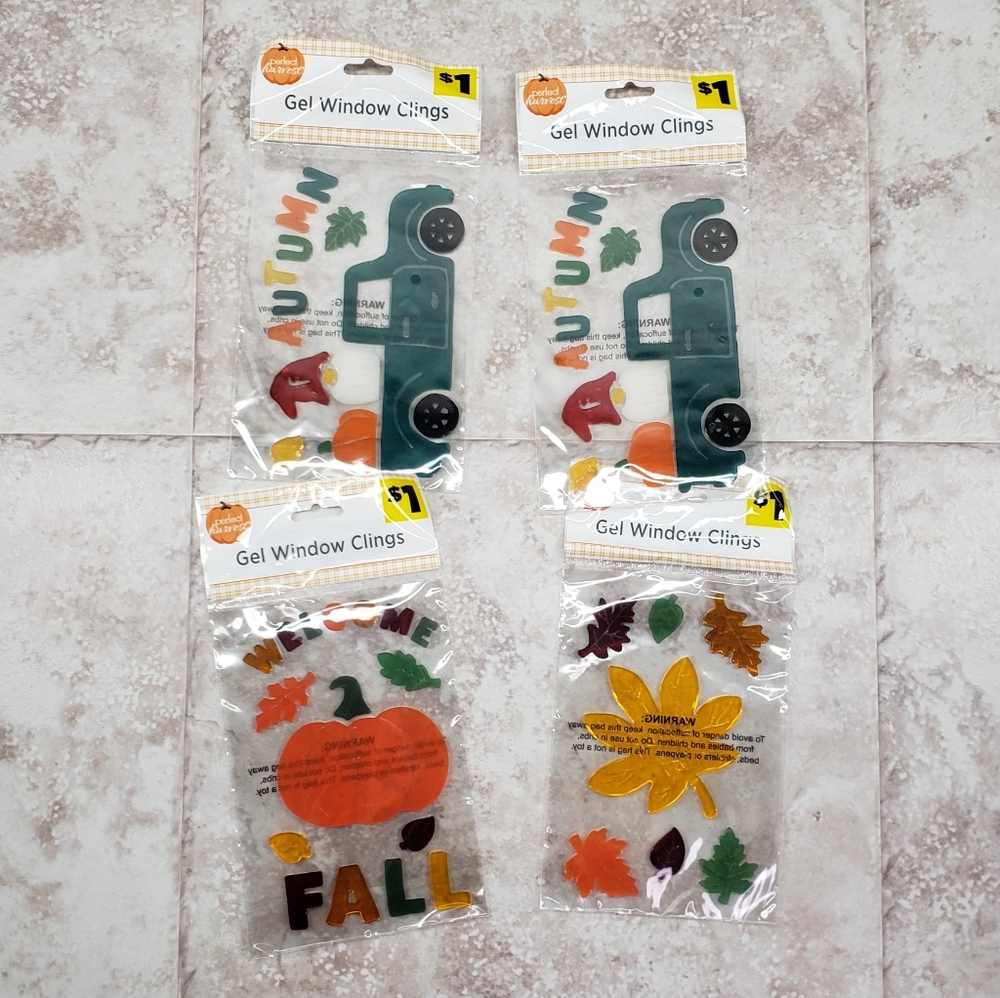 Autumn Decals Fall Gel Perfect Harvest Small Thanksgiving Window Clings 4 Packs